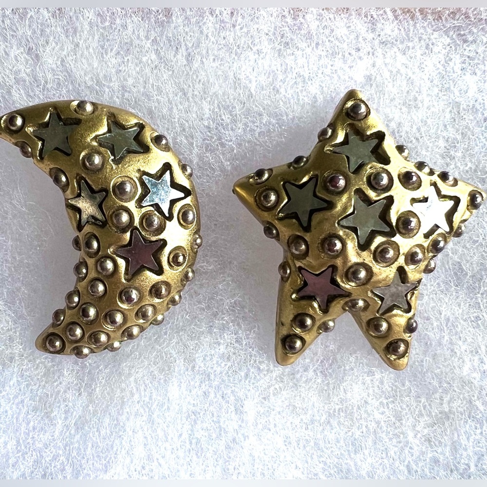 HUGE 1980's Jewellians Celestial Moon & Star CLIP ON Earrings